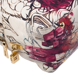 Pre Owned Prada Beige Astro Cervo Lux Leather Limited Edition Print Fairy Bag