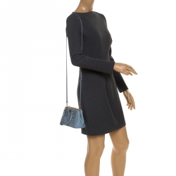 Pre Owned Prada Baby Blue Saffiano Lux Leather Mini Double Zip Tote