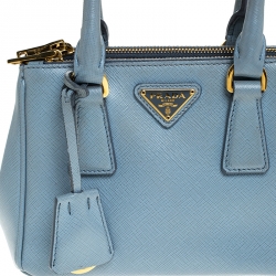 Pre Owned Prada Baby Blue Saffiano Lux Leather Mini Double Zip Tote