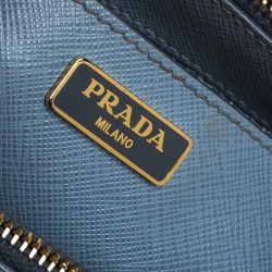 Pre Owned Prada Baby Blue Saffiano Lux Leather Mini Double Zip Tote
