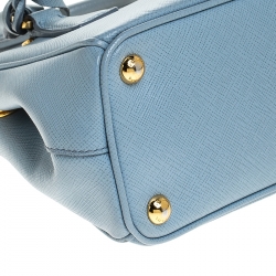 Pre Owned Prada Baby Blue Saffiano Lux Leather Mini Double Zip Tote