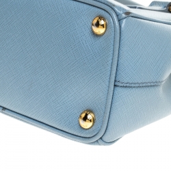 Pre Owned Prada Baby Blue Saffiano Lux Leather Mini Double Zip Tote
