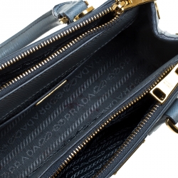 Pre Owned Prada Baby Blue Saffiano Lux Leather Mini Double Zip Tote