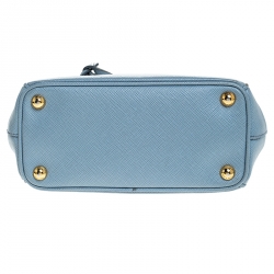 Pre Owned Prada Baby Blue Saffiano Lux Leather Mini Double Zip Tote