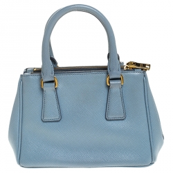 Pre Owned Prada Baby Blue Saffiano Lux Leather Mini Double Zip Tote