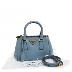Pre Owned Prada Baby Blue Saffiano Lux Leather Mini Double Zip Tote