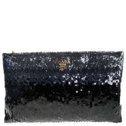 Pre Owned Prada Black Multi Tone Sequined Clutch