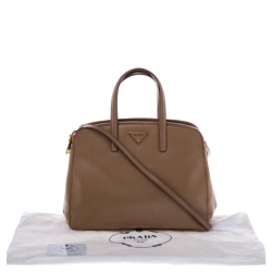 Pre Owned Prada Beige Saffiano Patent Leather Double Zip Spazzolato Tote 