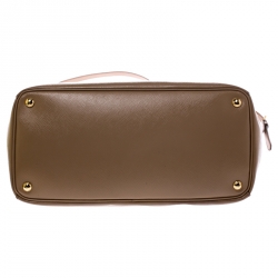 Pre Owned Prada Beige Saffiano Patent Leather Double Zip Spazzolato Tote 