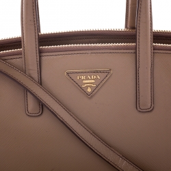 Pre Owned Prada Beige Saffiano Patent Leather Double Zip Spazzolato Tote 