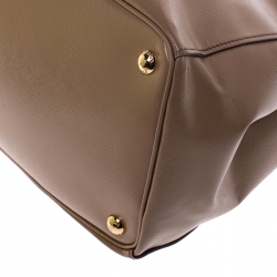 Pre Owned Prada Beige Saffiano Patent Leather Double Zip Spazzolato Tote 