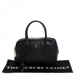 Pre Owned Prada Black Saffiano Lux Leather Satchel
