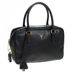 Pre Owned Prada Black Saffiano Lux Leather Satchel