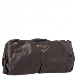 Pre Owned Prada Taupe Satin Pleated Raso Clutch