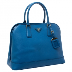 Pre Owned Prada Blue Saffiano Lux Leather Large Promenade Bag