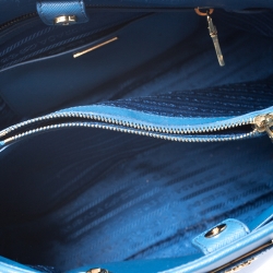 Pre Owned Prada Blue Saffiano Lux Leather Large Promenade Bag
