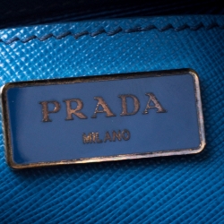 Pre Owned Prada Blue Saffiano Lux Leather Large Promenade Bag