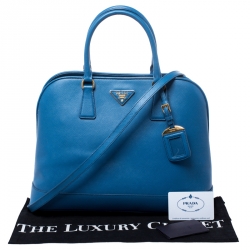 Pre Owned Prada Blue Saffiano Lux Leather Large Promenade Bag