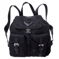 Pre Owned Prada Black Nylon Logo Mini Drawstring Backpack