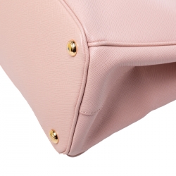 Pre Owned Prada Pink Saffiano Lux Leather Medium Double Zip Tote