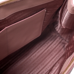 Pre Owned Prada Pink Saffiano Lux Leather Medium Double Zip Tote