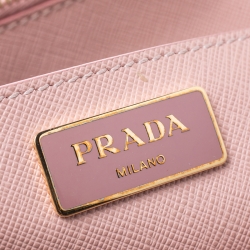 Pre Owned Prada Pink Saffiano Lux Leather Medium Double Zip Tote