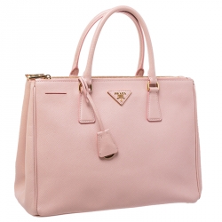 Pre Owned Prada Pink Saffiano Lux Leather Medium Double Zip Tote