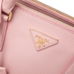 Pre Owned Prada Pink Saffiano Lux Leather Medium Double Zip Tote