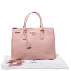 Pre Owned Prada Pink Saffiano Lux Leather Medium Double Zip Tote