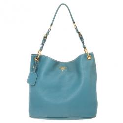 Pre Owned Prada Blue Calf Leather Tote