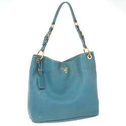 Pre Owned Prada Blue Calf Leather Tote
