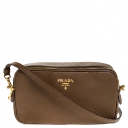 Pre Owned Prada Brown Saffiano Lux Leather Camera Crossbody Bag