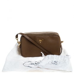 Pre Owned Prada Brown Saffiano Lux Leather Camera Crossbody Bag