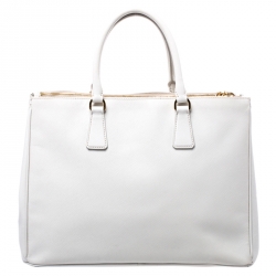 Pre Owned Prada Off White Saffiano Lux Leather Large Double Zip Tote