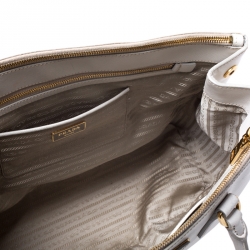 Pre Owned Prada Off White Saffiano Lux Leather Large Double Zip Tote