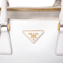 Pre Owned Prada Off White Saffiano Lux Leather Large Double Zip Tote