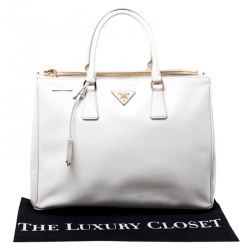 Pre Owned Prada Off White Saffiano Lux Leather Large Double Zip Tote