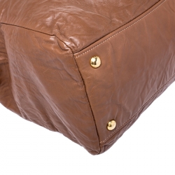 Pre Owned Prada Brown Antique Leather Sacca 2 Manici Tote