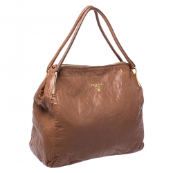 Pre Owned Prada Brown Antique Leather Sacca 2 Manici Tote