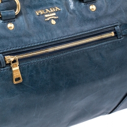 Pre Owned Prada Teal Vitello Daino Leather Front Zip Tote