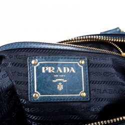 Pre Owned Prada Teal Vitello Daino Leather Front Zip Tote