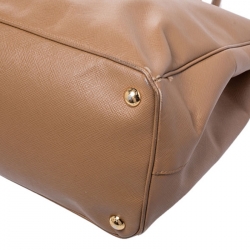 Pre Owned Prada Caramel Saffiano Lux Leather Large Double Zip Tote