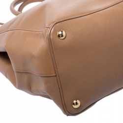 Pre Owned Prada Caramel Saffiano Lux Leather Large Double Zip Tote