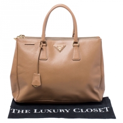 Pre Owned Prada Caramel Saffiano Lux Leather Large Double Zip Tote