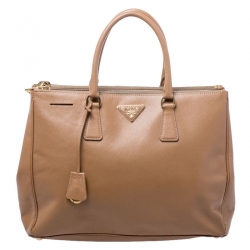 Prada Caramel Saffiano Lux Leather Large Double Zip Tote