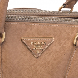 Pre Owned Prada Caramel Saffiano Lux Leather Large Double Zip Tote