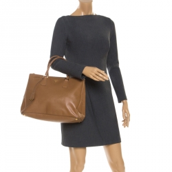 Pre Owned Prada Caramel Saffiano Lux Leather Large Double Zip Tote