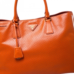 Pre Owned Prada Orange Perforated Saffiano Lux Leather Large Gardener's Tote