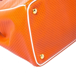 Pre Owned Prada Orange Perforated Saffiano Lux Leather Large Gardener's Tote