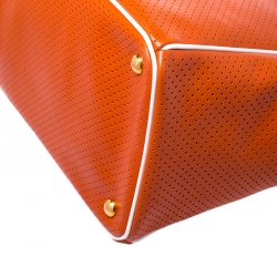 Pre Owned Prada Orange Perforated Saffiano Lux Leather Large Gardener's Tote